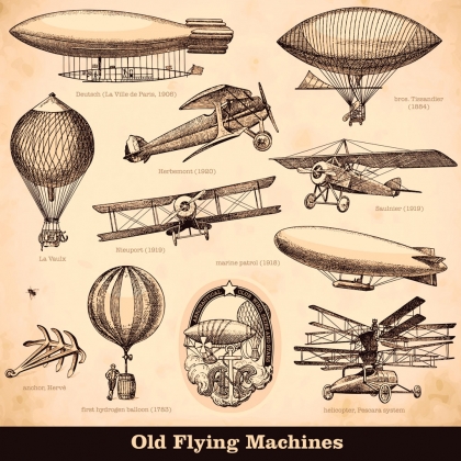 Почтовая открытка Старинные летательные аппараты